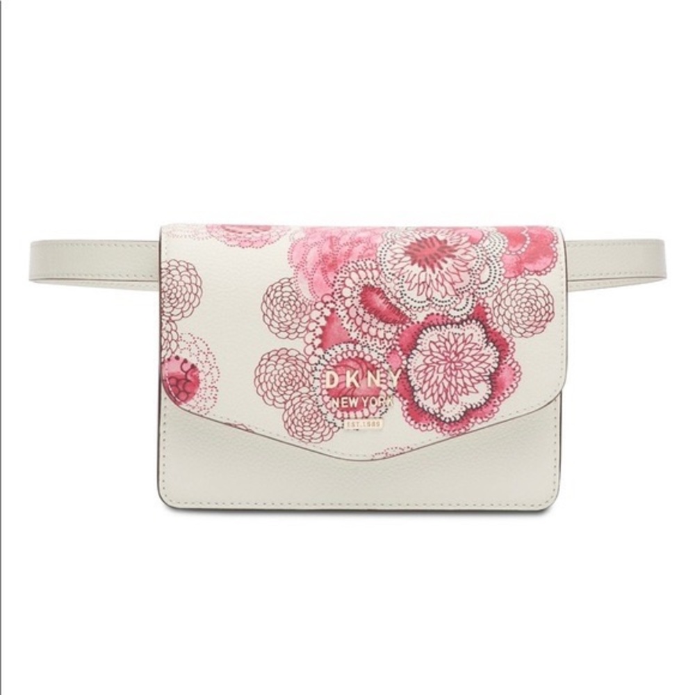 πΊπΊDONNA KARAN NEW YORK Whitney Floral Belt Bag In White/PinkπΊπΊ - Picture 1 of 9